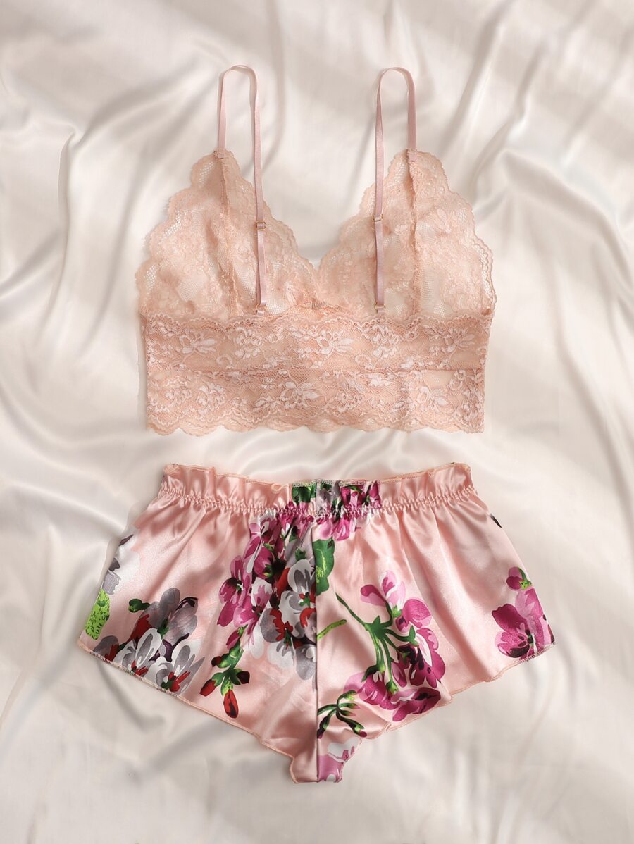 Pink Floral Lace Bralette and  - Lace Bralette Set recensione e prezzo