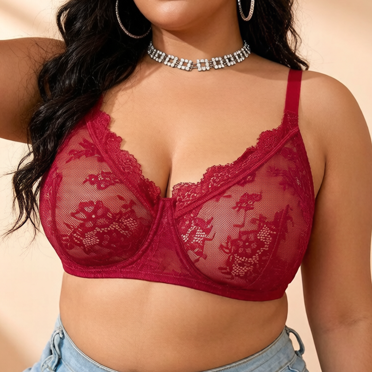 Women Plus Size Red Lace Sheer - Sheer Bra Lace recensione e prezzo