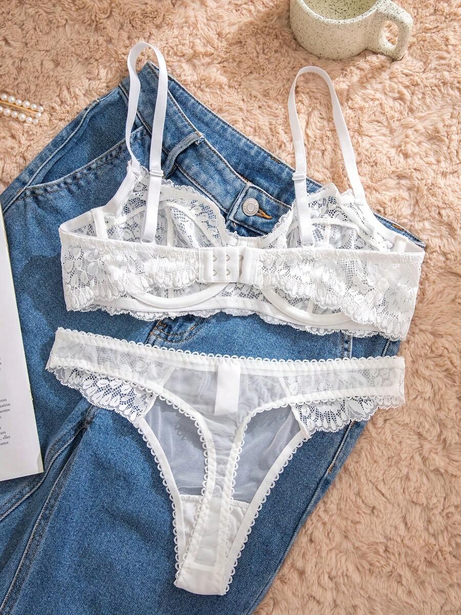 White Lace Bra and Panty Set w - Sheer Bra Lace recensione e prezzo