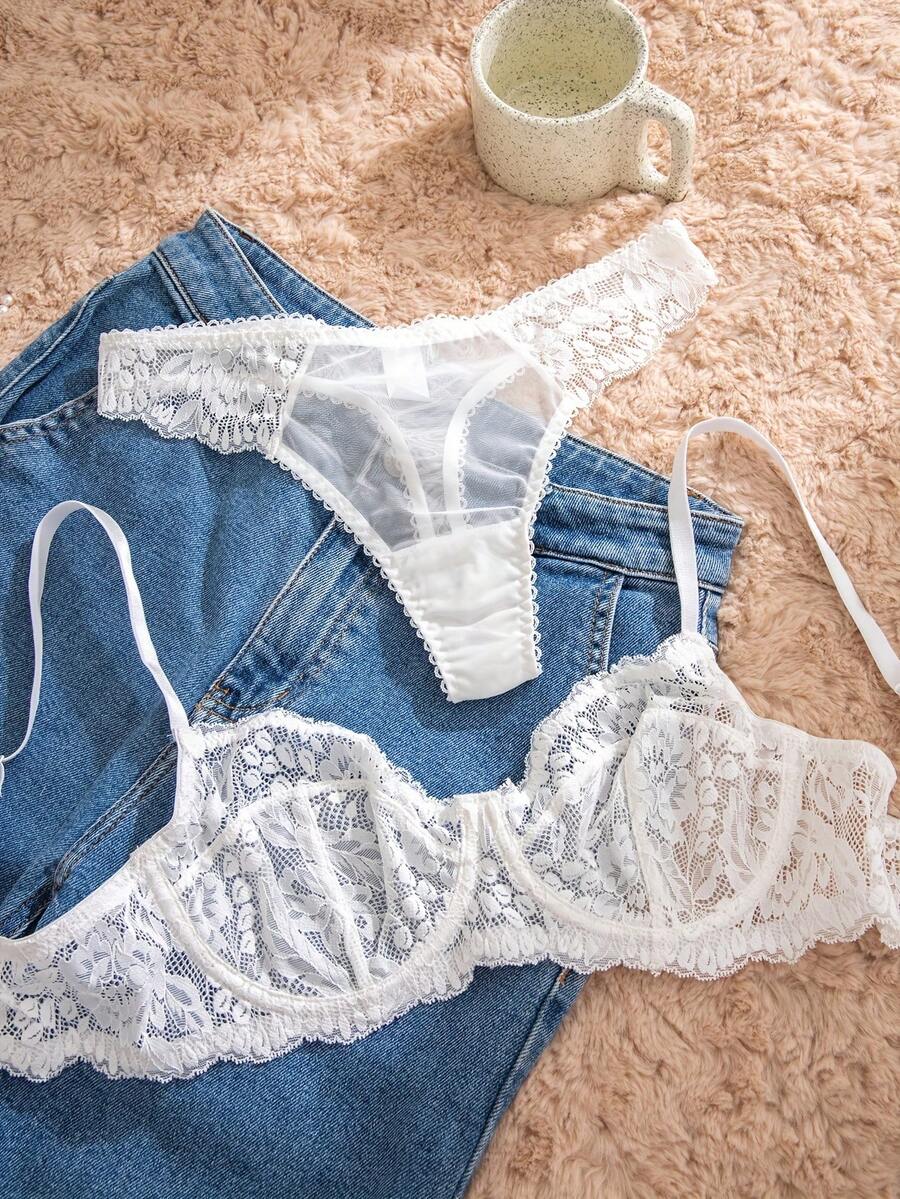 White Lace Bra and Panty Set w - Sheer Bra Lace recensione e prezzo