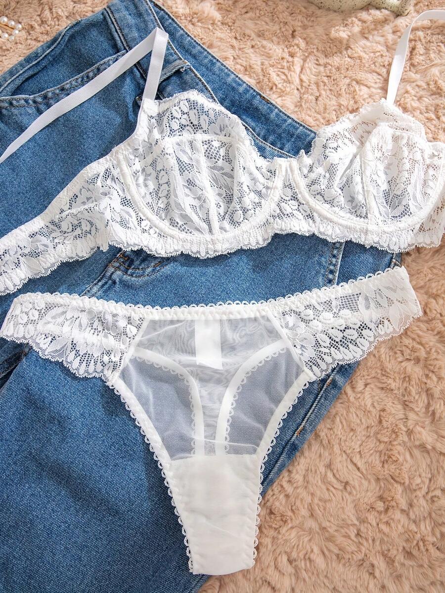 White Lace Bra and Panty Set w - Sheer Bra Lace recensione e prezzo
